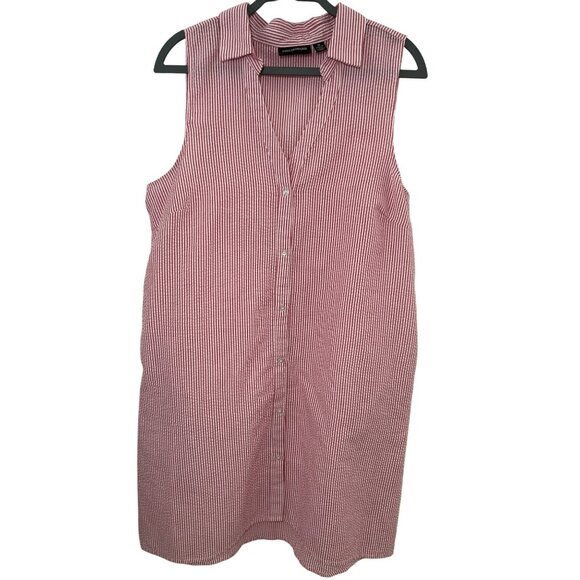 Nina Leonard Sleeveless Red & White Striped Dress Shirt with Pockets Size 10 - Picture 2 of 7